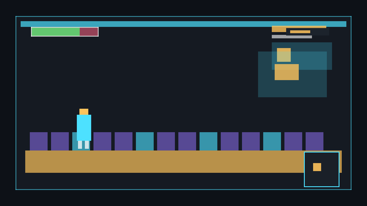Diagram showing a scrolling game world underneath a fixed screen-space HUD layer
