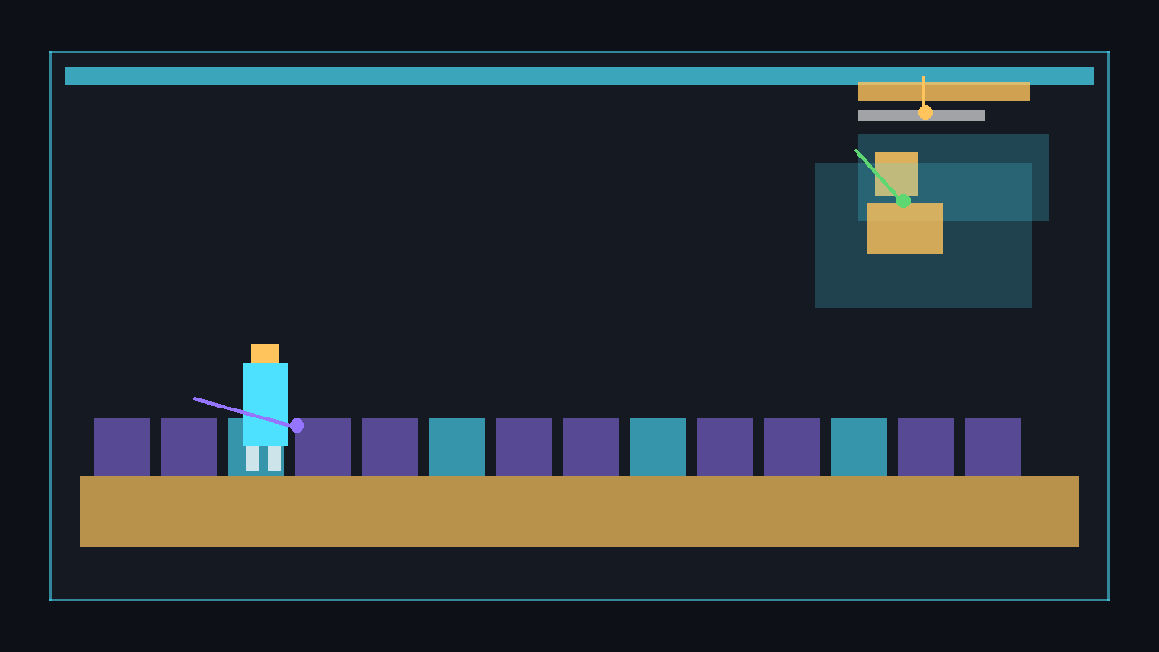 Mock-up of a top-right minimap with a player marker over a scrolling world